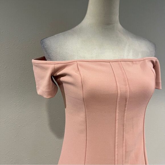 Zara Squared Neck Off the Shoulder Midi Dress in Dusty/Pale Pink Size medium - Picture 6 of 13